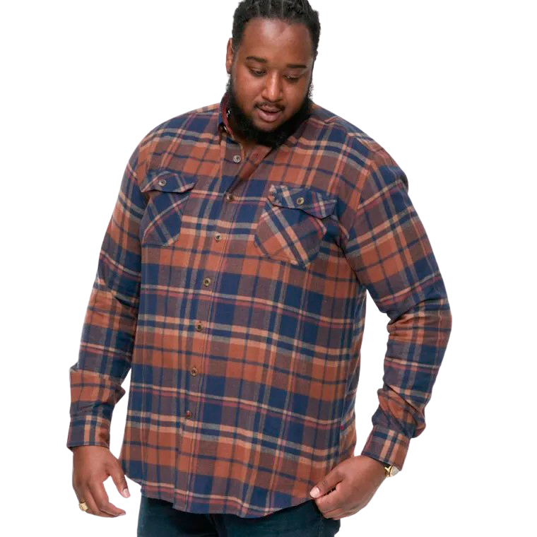 D555 Sherlock Herre Skjorte Plus Size Navy Tan Check 6xl Navy/Tan Check  6XL