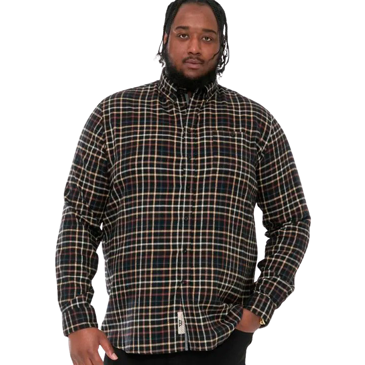 D555 Destin Herre Skjorte Plus Size Black Tan Check 5xl Sort  5XL