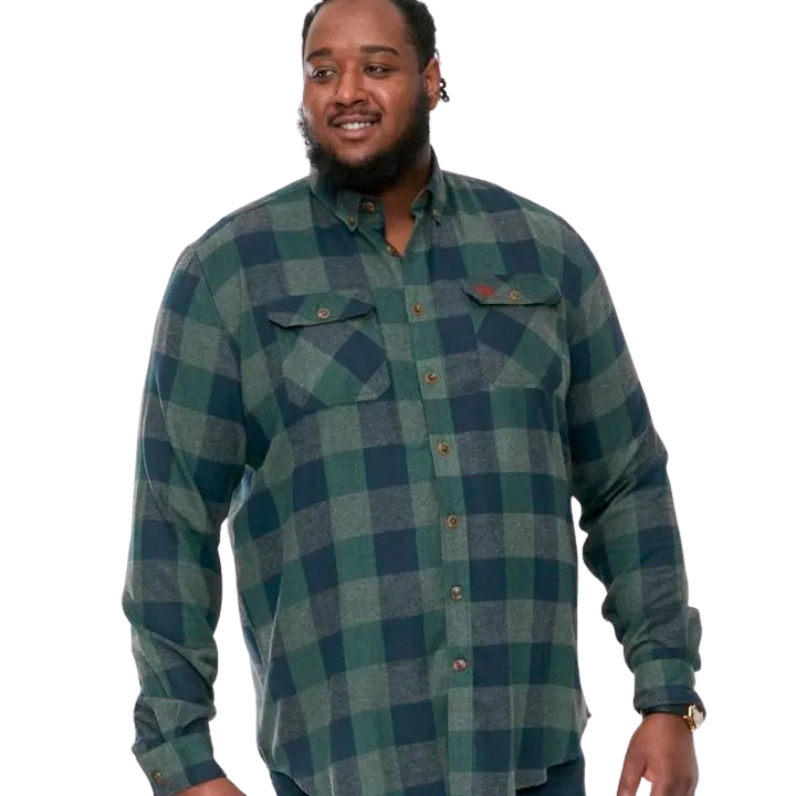 D555 Garfield Herre Skjorte Plus Size Navy Green Check 5xl Grøn  5XL