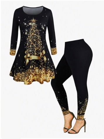 Jule Hyggesæt Plus Size Sort Med Guld Julemotiv Sort  Str. Str. 2 XL