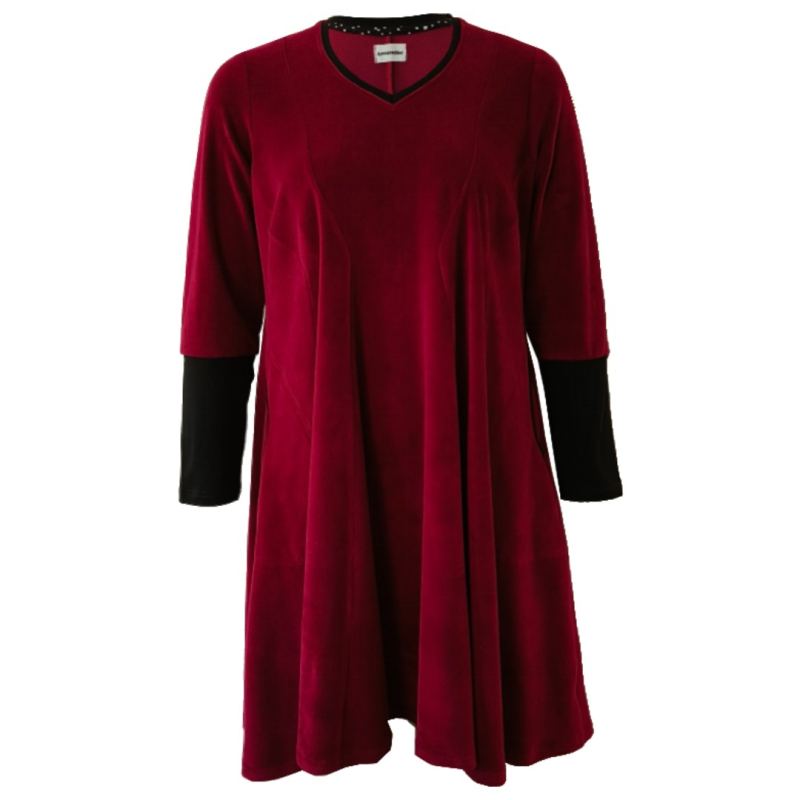 Løs Plus Size Velour Kjole Emi Bordeaux Velvet Rød  46