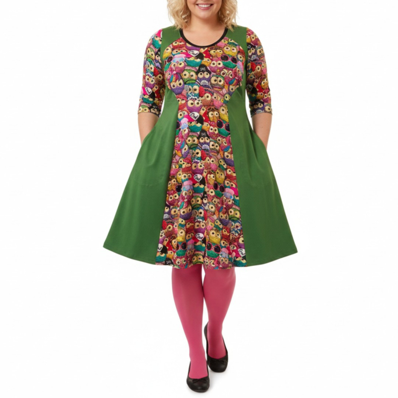 Plus Size Kjole Meika Cool Owl Grøn  48