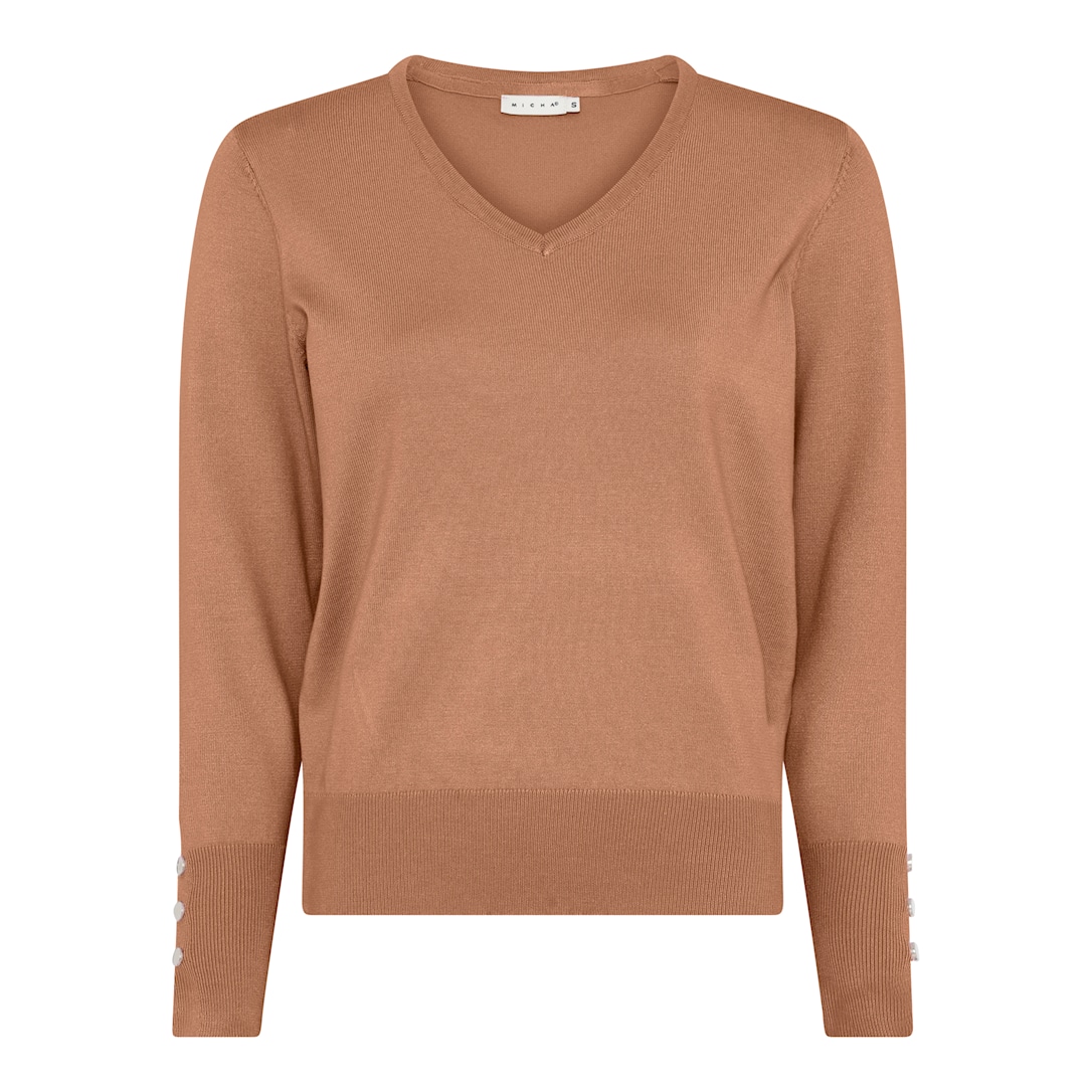 Micha Strikbluse Dame Hals Viscose Strik Med Knapdetalje Brun Xxxl