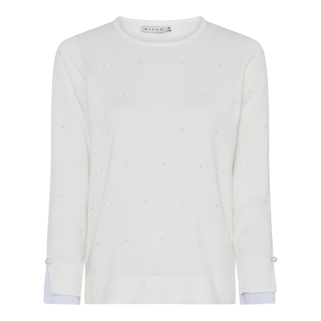 Micha Sweater Rund Hals Forårs Viscose Strik Offwhite Xxxl Hvid