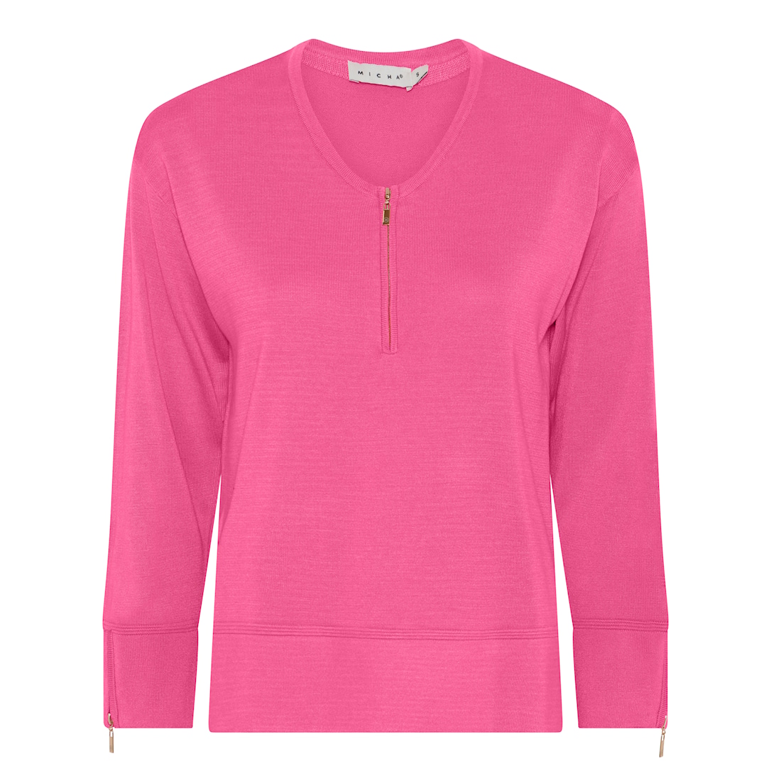 Micha Strikbluse Dame Rund Hals Viscose Strik Med Lynlås Pink Xxxl Pink