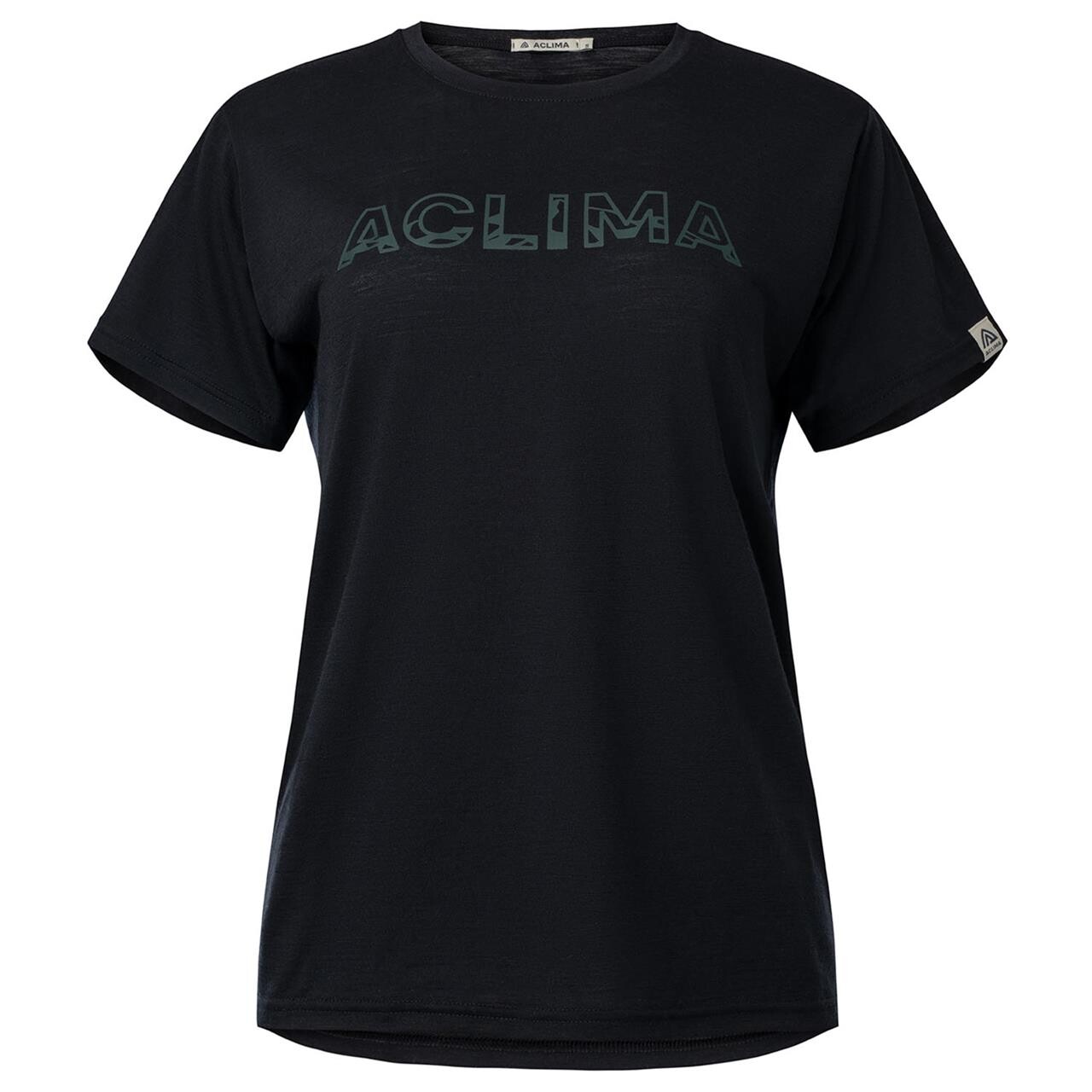 Aclima Womens Lightwool Tee Logo Sort Jet Black Large Sort  XX-large