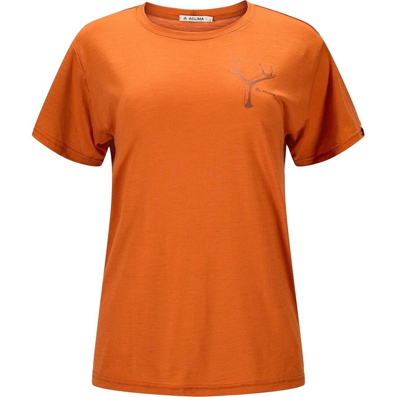 Aclima Womens Lightwool Tee Print Antler Orange Apricot Orange Large Orange (APRICOT  XX-large