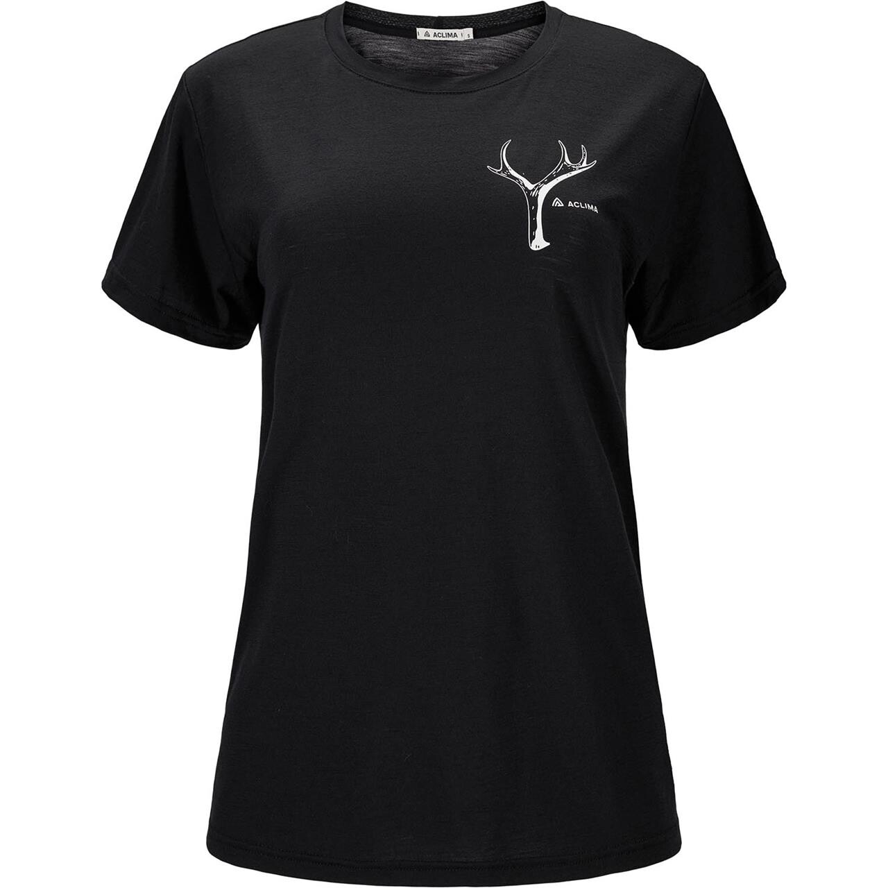 Aclima Womens Lightwool Tee Print Antler Sort Jet Black Large Sort  XX-large