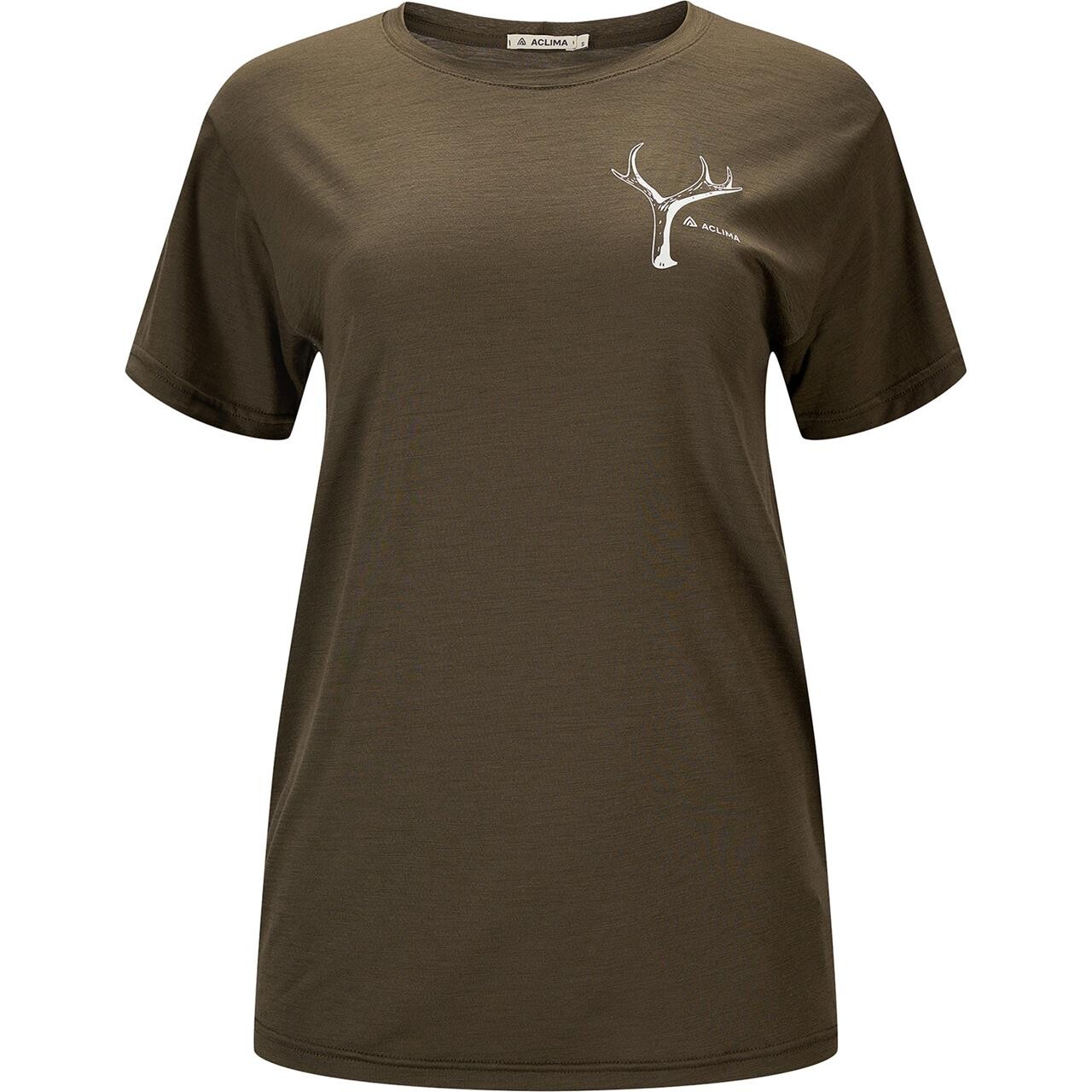 Aclima Womens Lightwool Tee Print Antler Grøn Tarmac Large Grøn  XX-large
