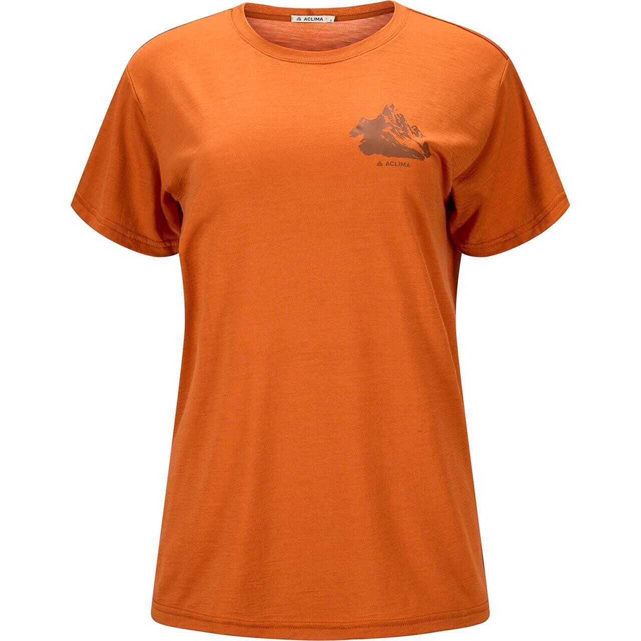 Aclima Womens Lightwool Tee Print Mountain Orange Apricot Orange Large Orange (APRICOT  XX-large