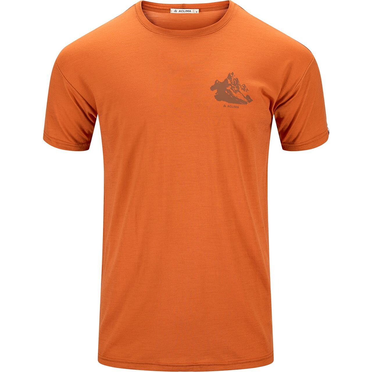 Aclima Mens Lightwool Tee Print Mountain Orange Apricot Orange Large Orange (APRICOT  XX-large