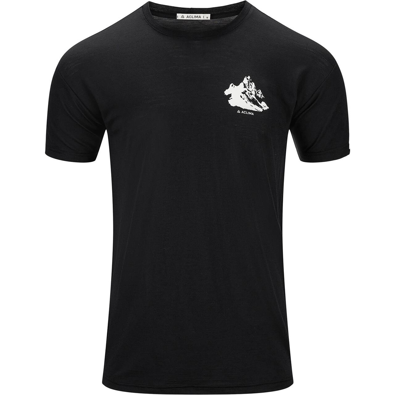 Aclima Mens Lightwool Tee Print Mountain Sort Jet Black Large Sort  XX-large