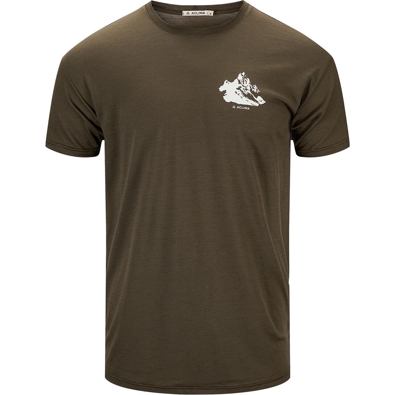 Aclima Mens Lightwool Tee Print Mountain Grøn Tarmac Large Grøn  XX-large