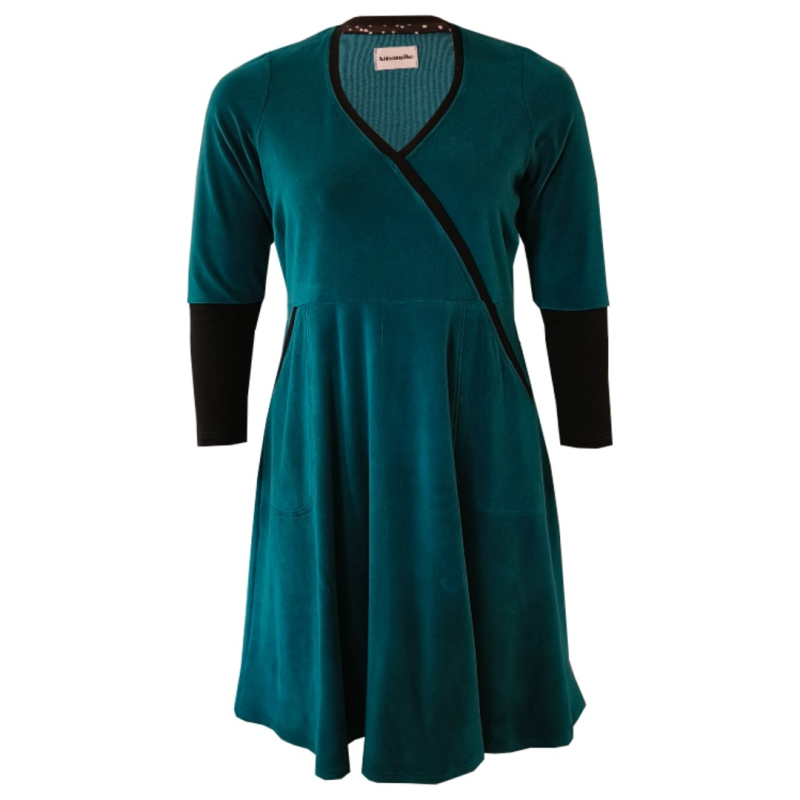 Plus Size Kjole Bika Petrol Velvet Blå  46