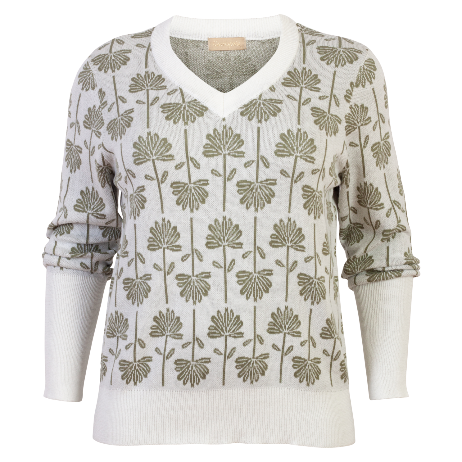 Cassiopeia Dame Striktrøje Plus Size Green Combi Grøn  54/56