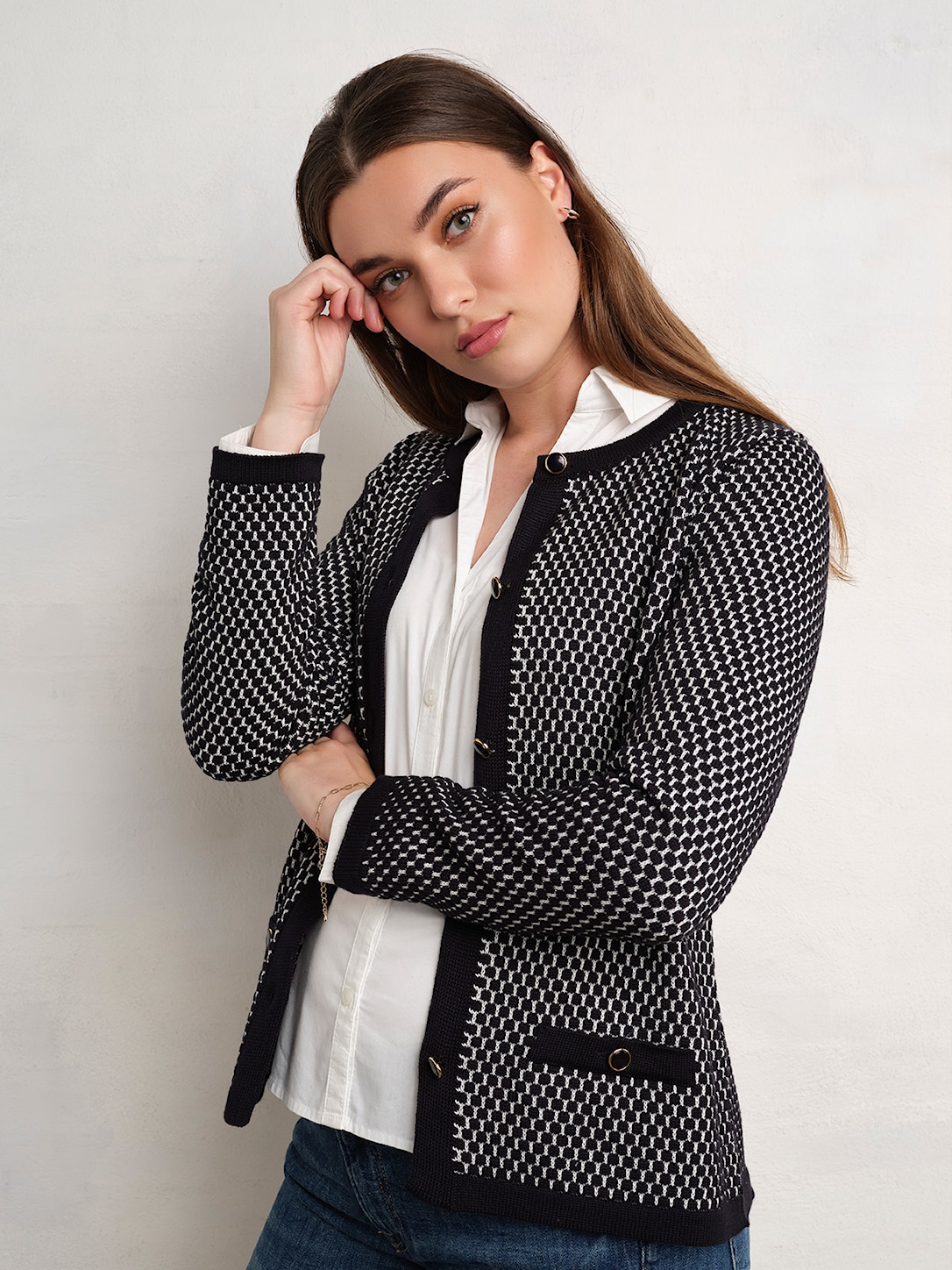 Skovhuus Kvinde Sofia Cardigan Blue Off White Xxxl Hvid Female XXXL