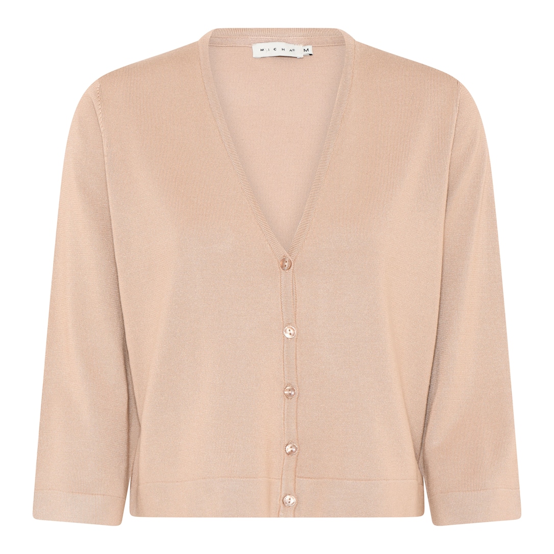 Micha Cardigan Dame Ærmer Hals Viscose Strik Med Knapper Sand Xxxl
