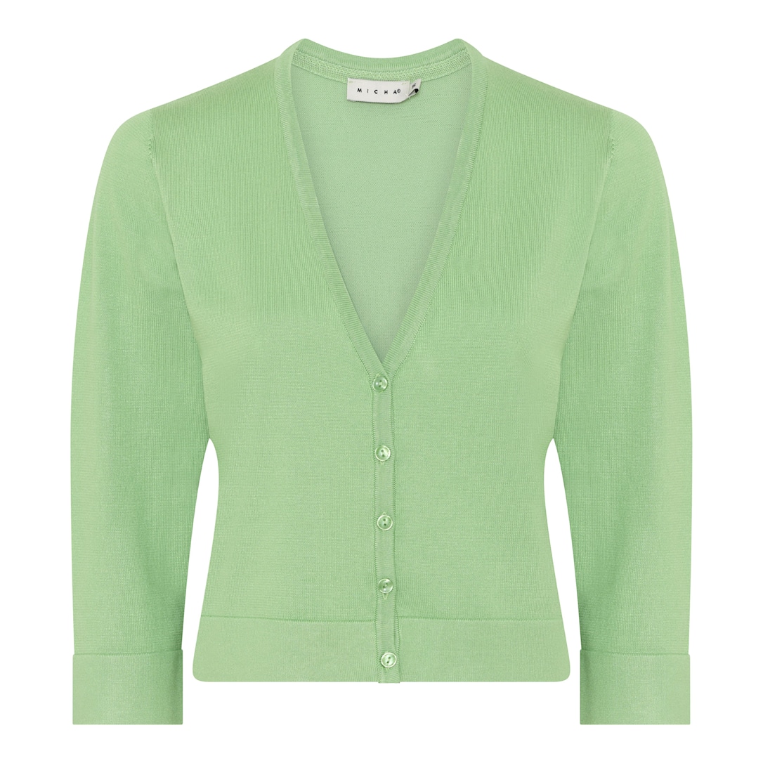 Micha Cardigan Dame Ærmer Hals Viscose Strik Med Knapper Grøn Xxxl Grøn