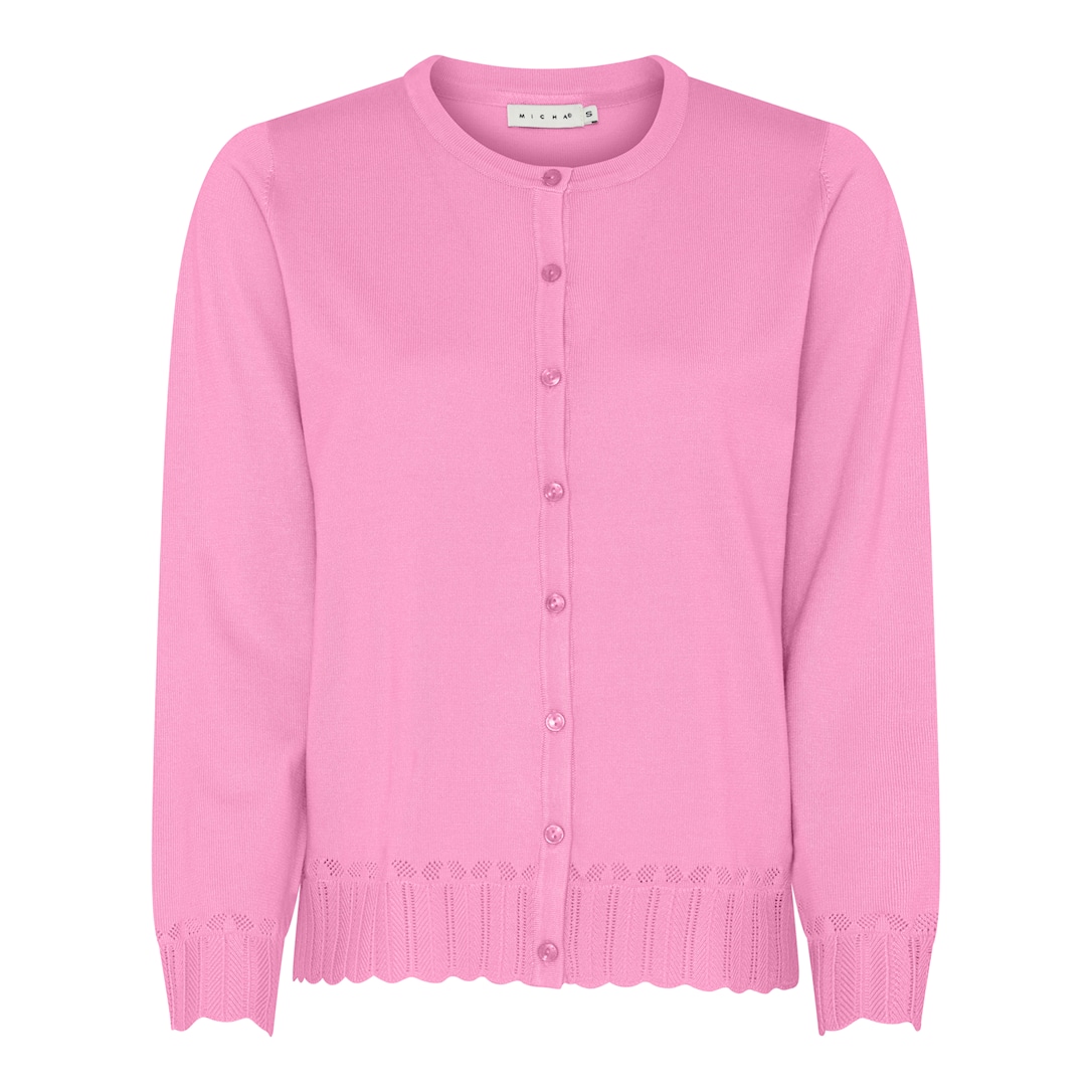 Micha Cardigan Dame Rund Hals Viscose Strik Med Hulmønster Pink Xxxl Pink