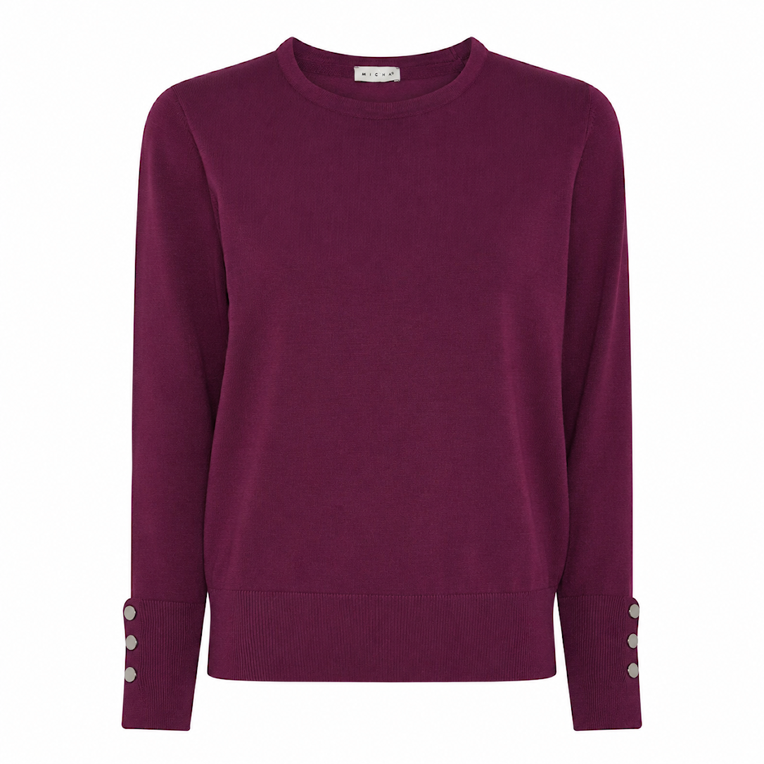 Micha Strikbluse Dame Rund Hals Viscose Strik Med Knapdetalje Blomme Xxxl