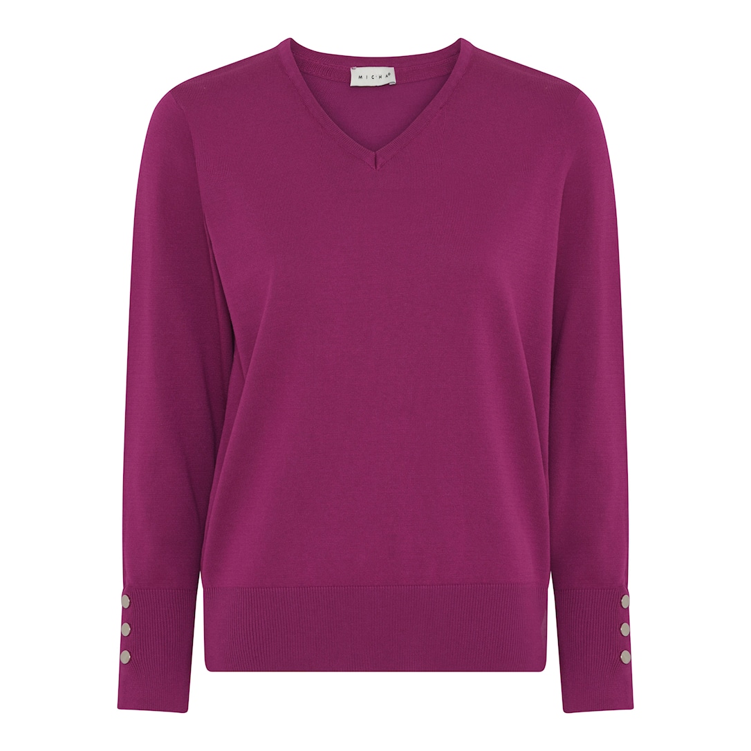 Micha Strikbluse Dame Hals Viscose Strik Med Knapdetalje Blomme Xxxl