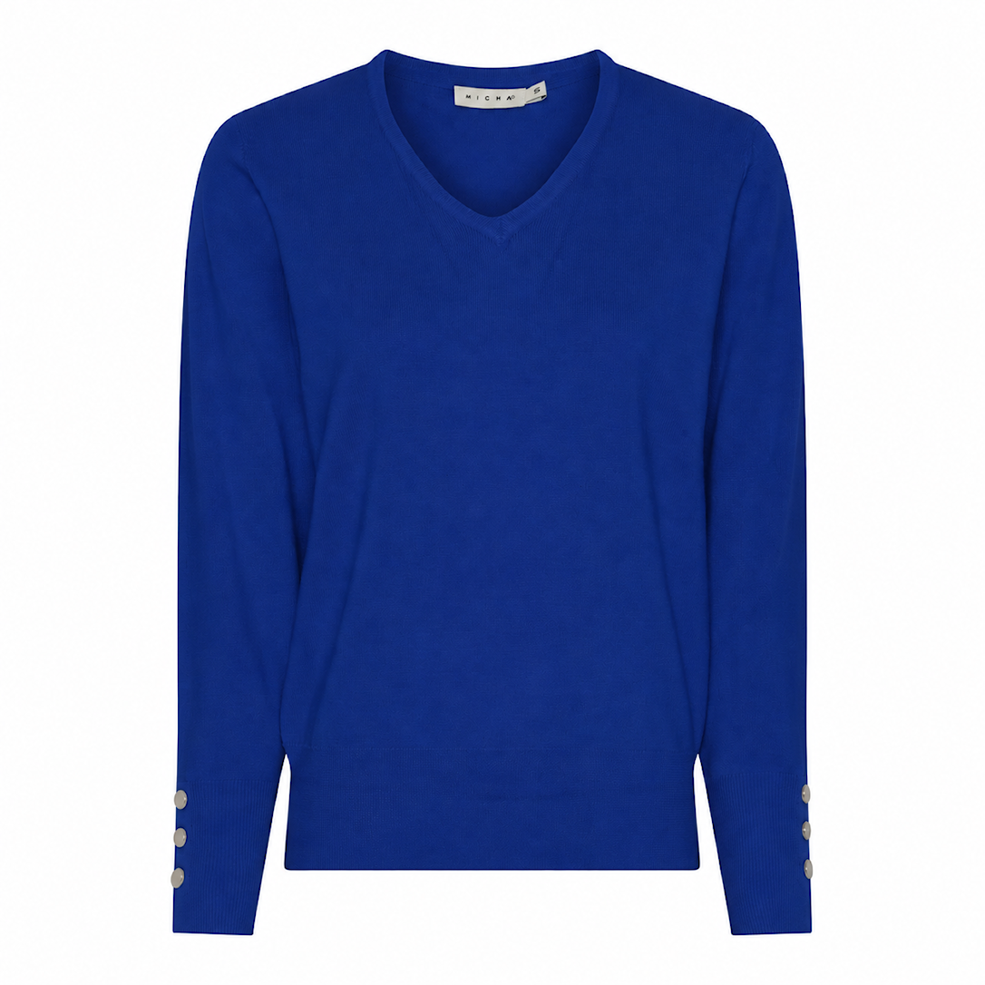 Micha Strikbluse Dame Hals Viscose Strik Med Knapdetalje Blå Xxxl