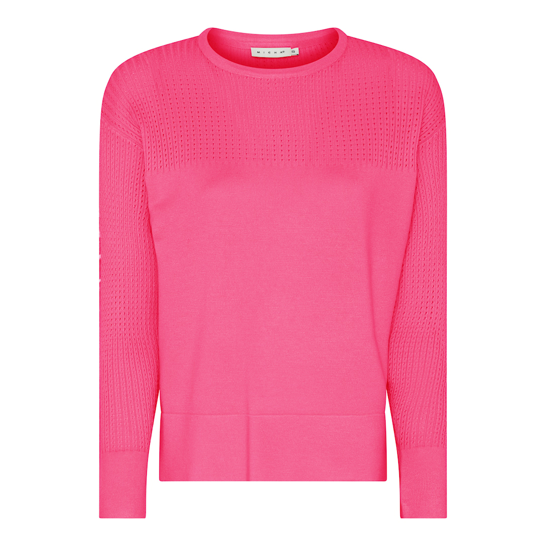 Micha Strikbluse Dame Rund Hals Viscose Strik Med Hulmønster Pink Xxxl Pink