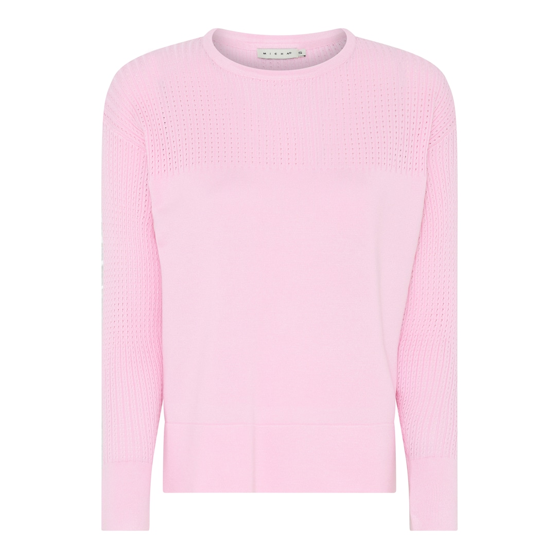 Micha Strikbluse Dame Rund Hals Viscose Strik Med Hulmønster Perlerosa Xxxl Rosa