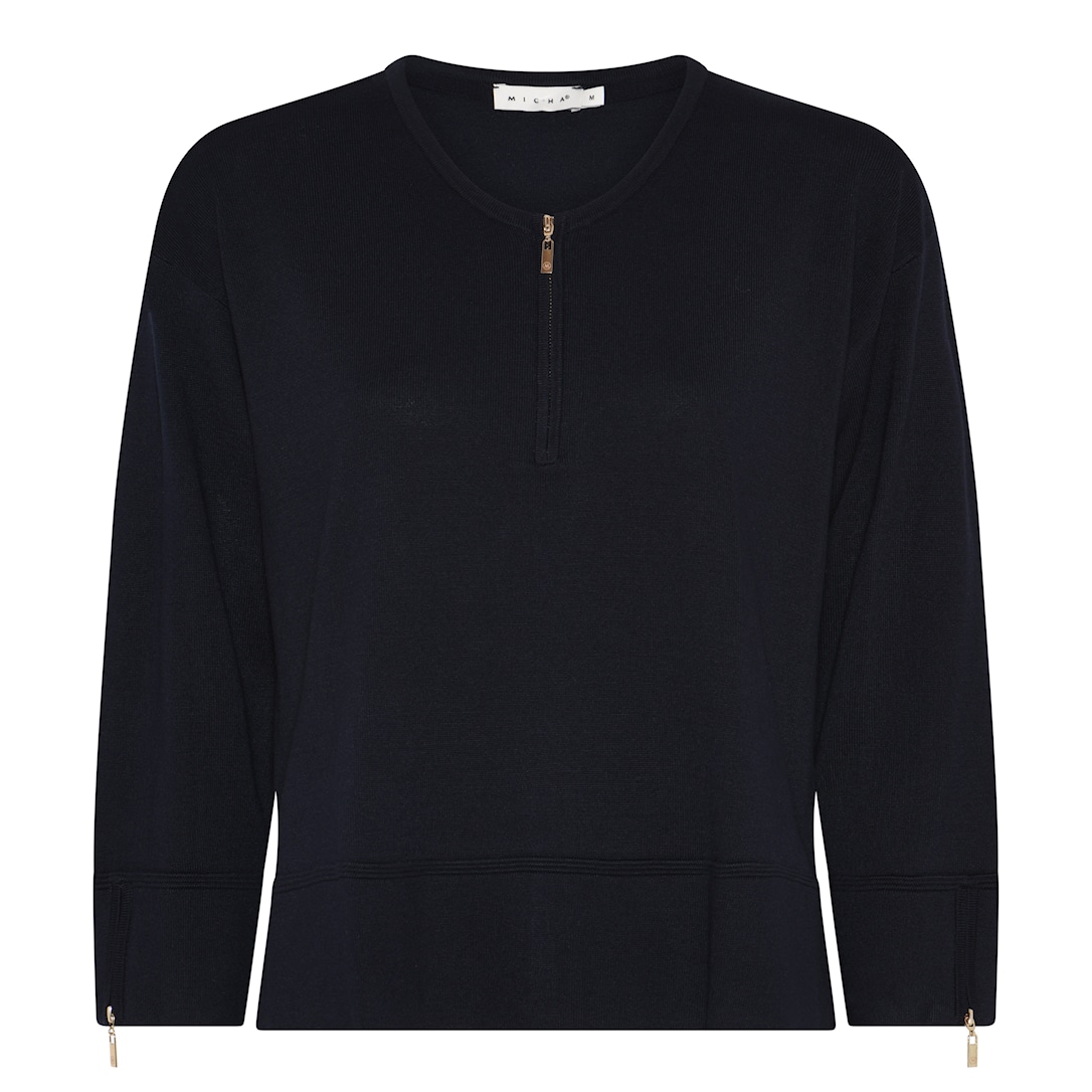 Micha Strikbluse Dame Rund Hals Viscose Strik Med Lynlås Navy Xxxl
