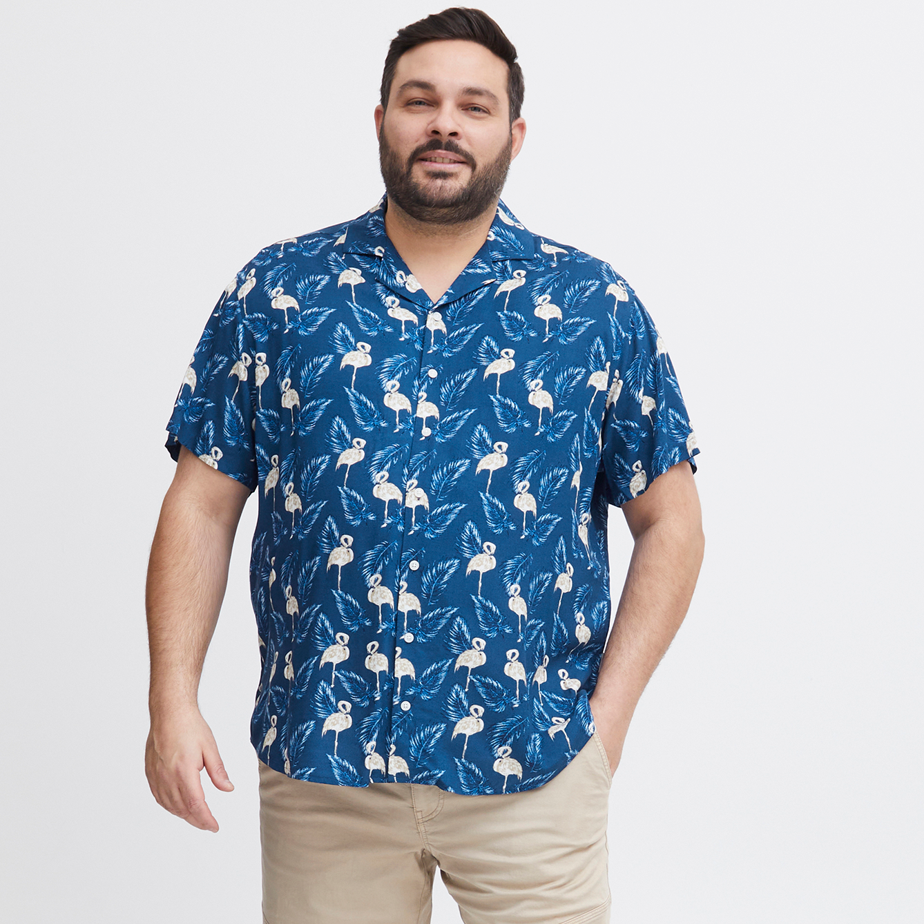 Blend Herre Kortærmet Skjorte Plus Size Navy Peony Navy Peony  2xl
