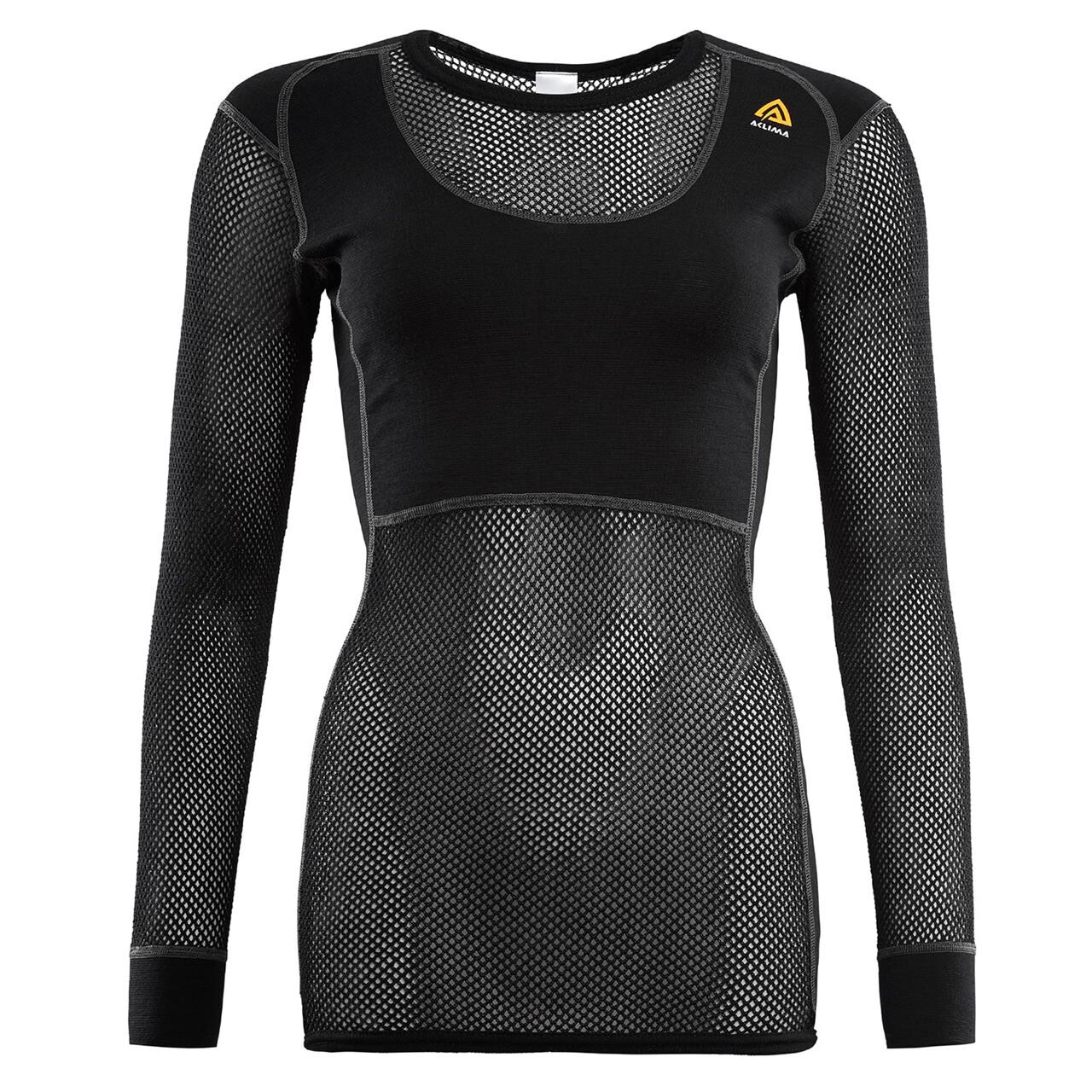 Aclima Womens Woolnet Crew Neck Shirt Sort Jet Black Large Sort  XX-large