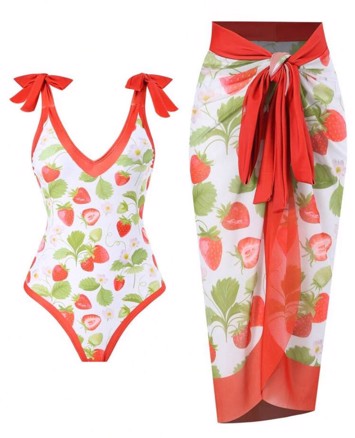 Vintage Retro Badedragt Med Sarong Jordbær