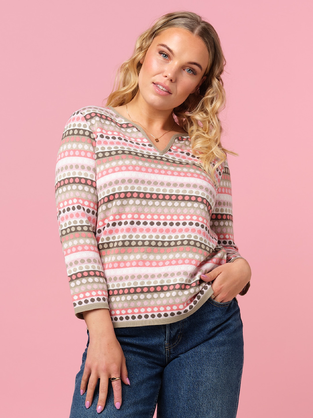 Skovhuus Kvinde Grethe Strikbluse Laurel Oak Blossom Red Xxxl Laurel Oak / Bl Female XXXL