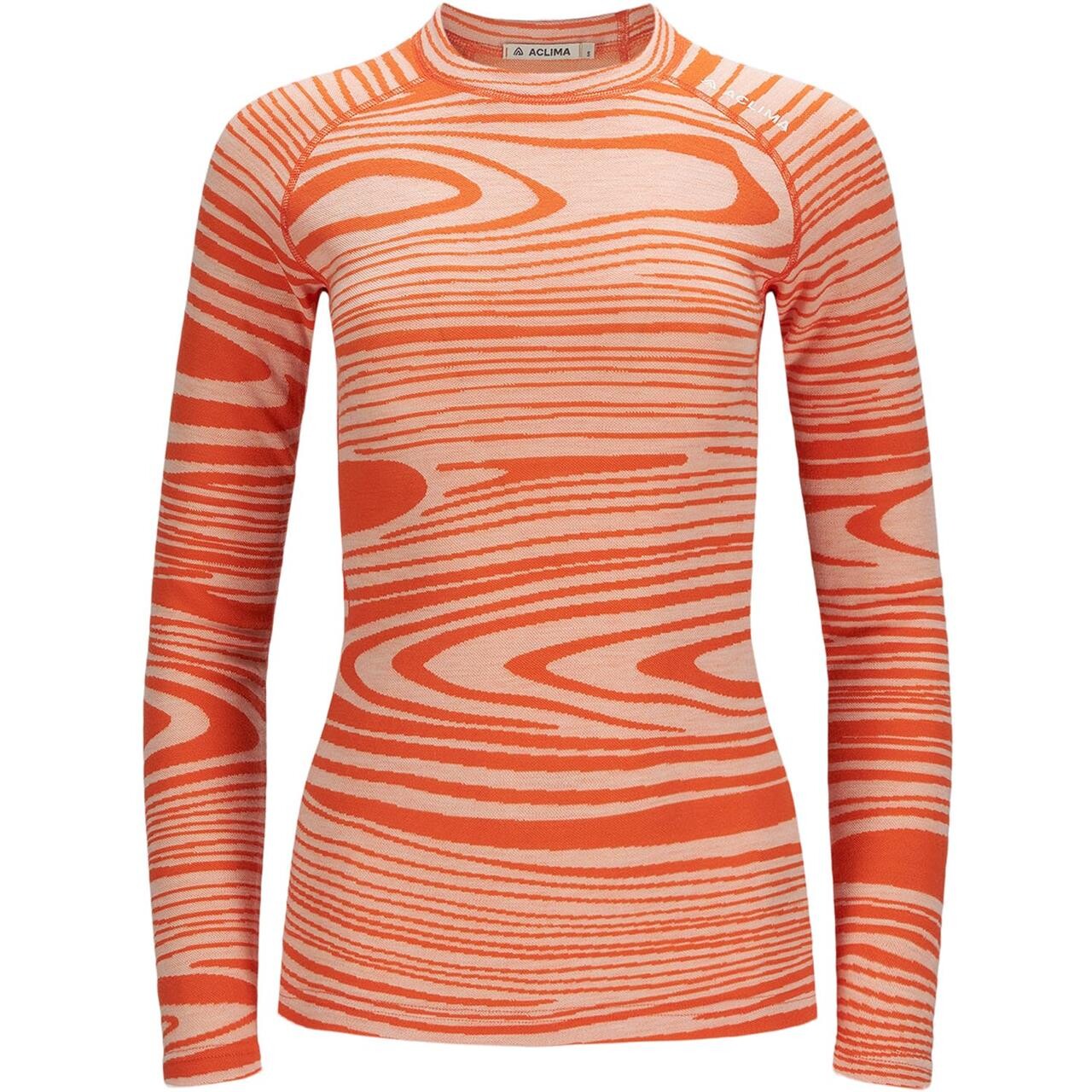 Aclima Womens Warmwool Crew Neck Shirt Orange Signature Motion Large Orange (SIGNATU  XX-large