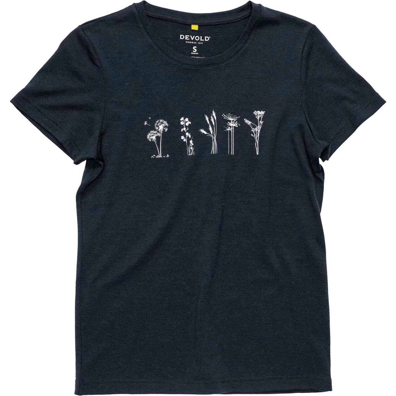 Devold Womens Classic Flowers Tee Sort Ink Large Sort  X-large