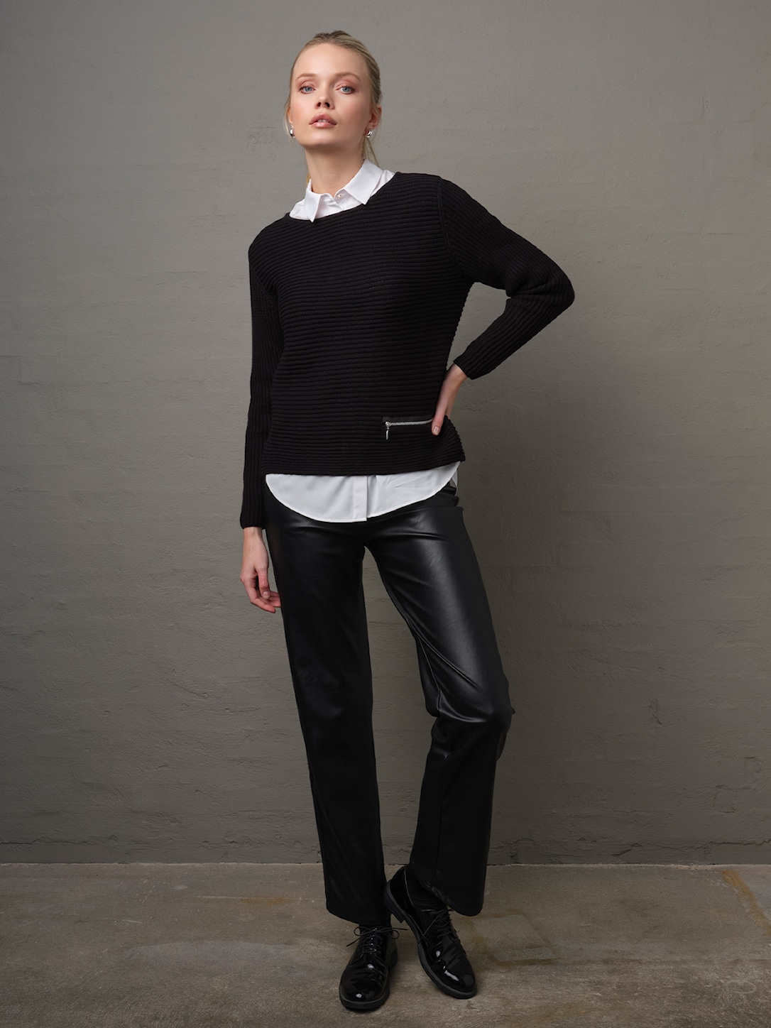 Skovhuus Kvinde Irene Striktrøje Detalje Black Xxxl Sort Female XXXL