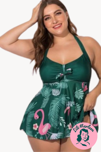 Tankini Med Skørt Flamingo Grøn Grøn  Str. 5xl - Vejl