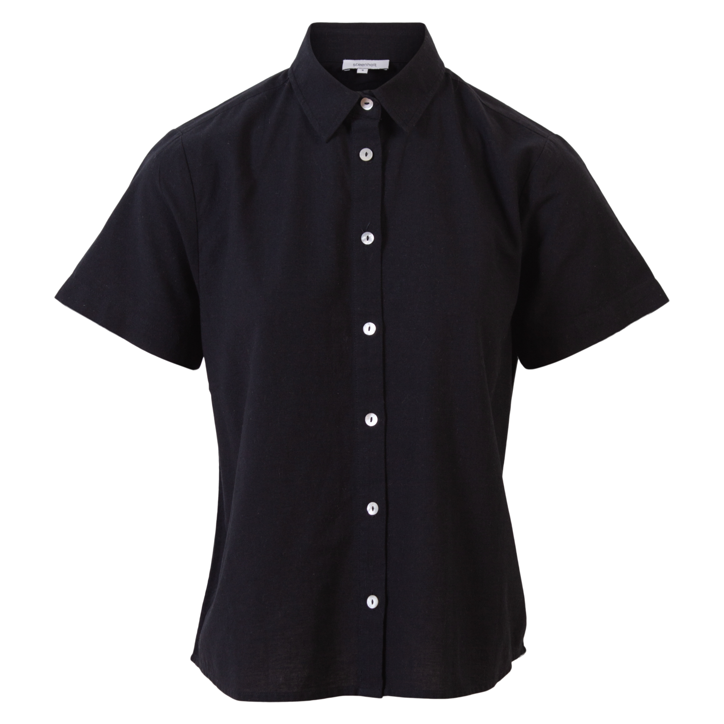 Steenholt Linett Dame Kortærmet Skjorte Hørmix Plus Size Black Sort  54