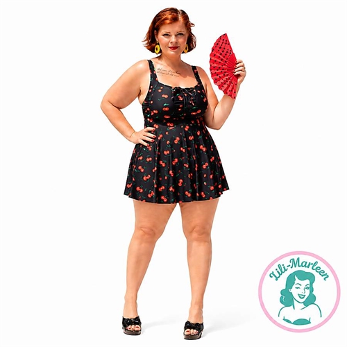 Cherry Noir Plus Size Tankini Med Kirsebærprint Skørt