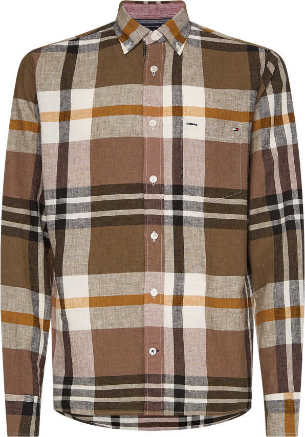 Linen Cotton Chk Shirt L Male Large
