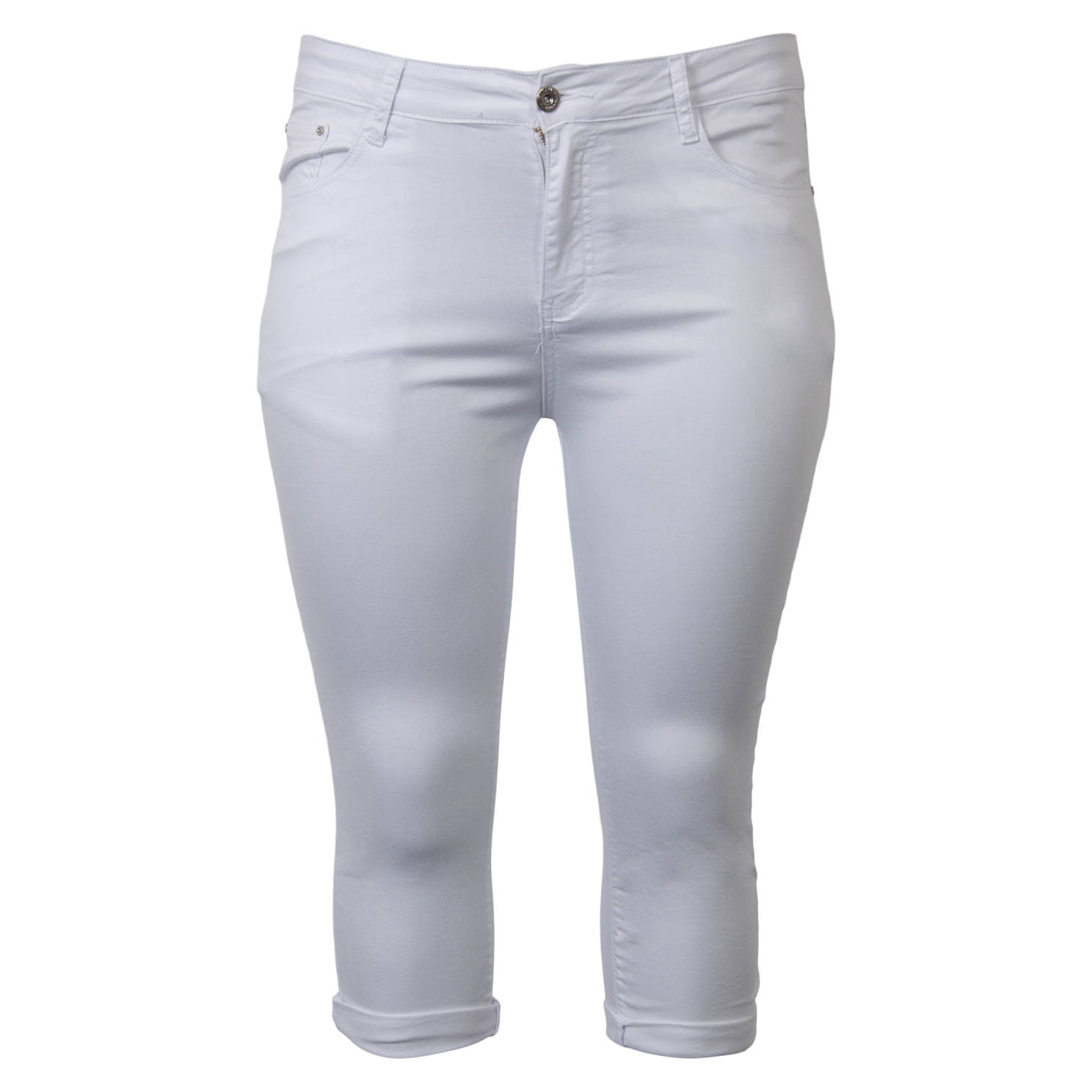Jeans Dame Capri Plus Size White Hvid  50
