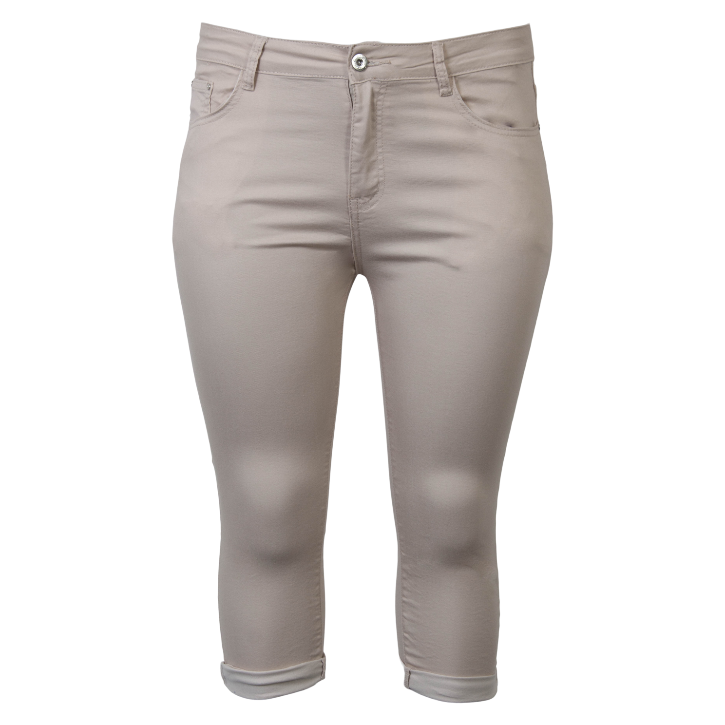 Jeans Dame Capri Plus Size Beige Beige  50