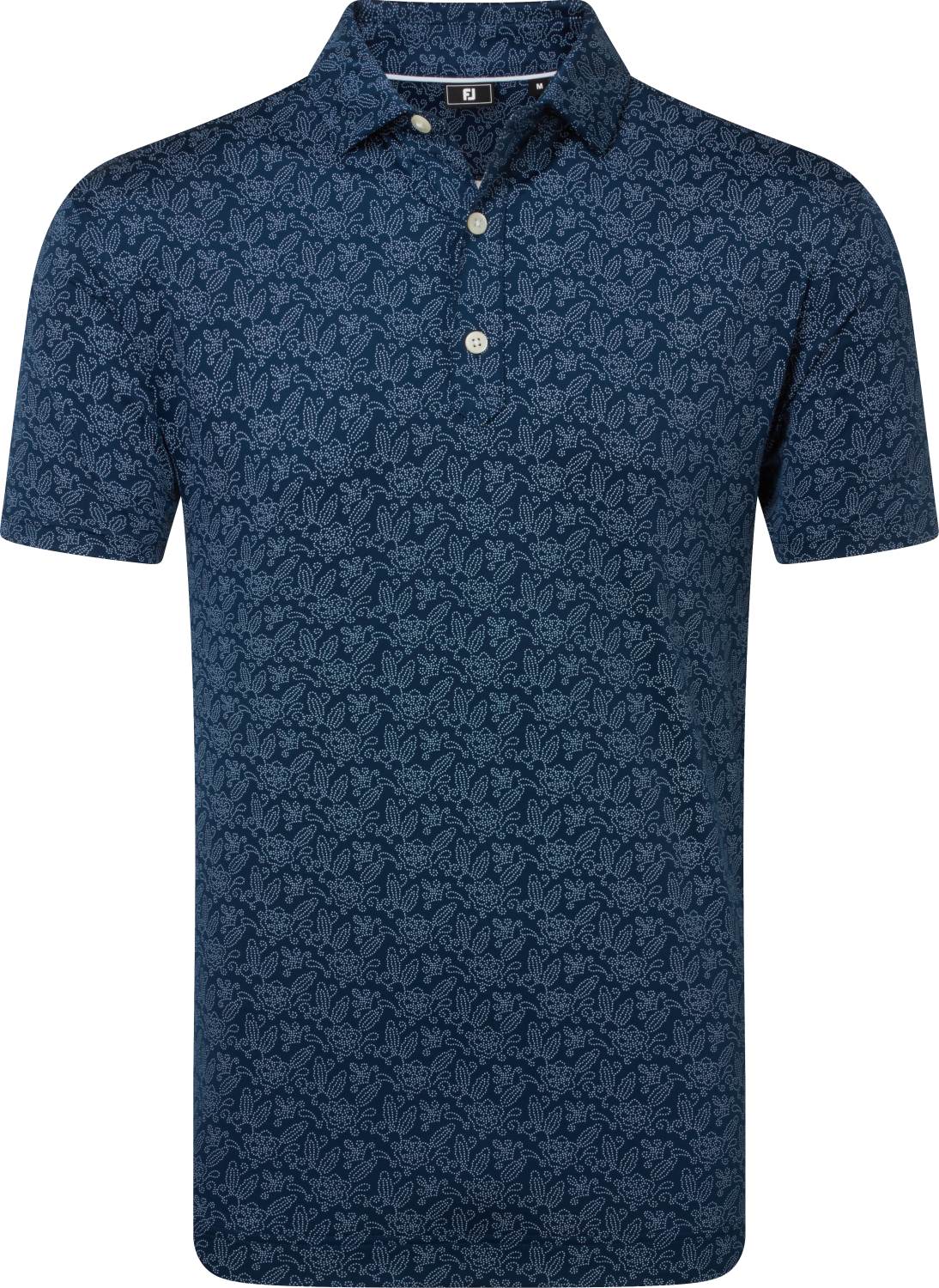 Footjoy Wingtip Floral Lisle Herre Poloshirt Navy White Str Xxxl Hvid Herre XXXL