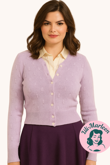 Cardigan Mette Lavendel Sød Cardigan Med Lange ærmer   Str. 6XL - Vejl