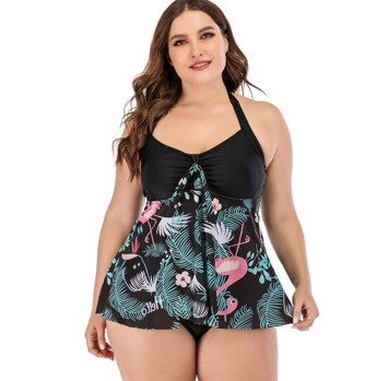 Tankini Med Skørt Flamingo Sort Sort  Str.  XXL - (44