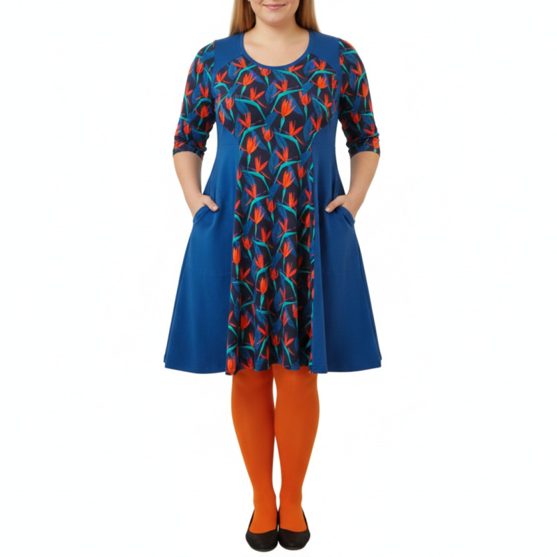 Plus Size Kjole Meika Blue Leaf Blå  44