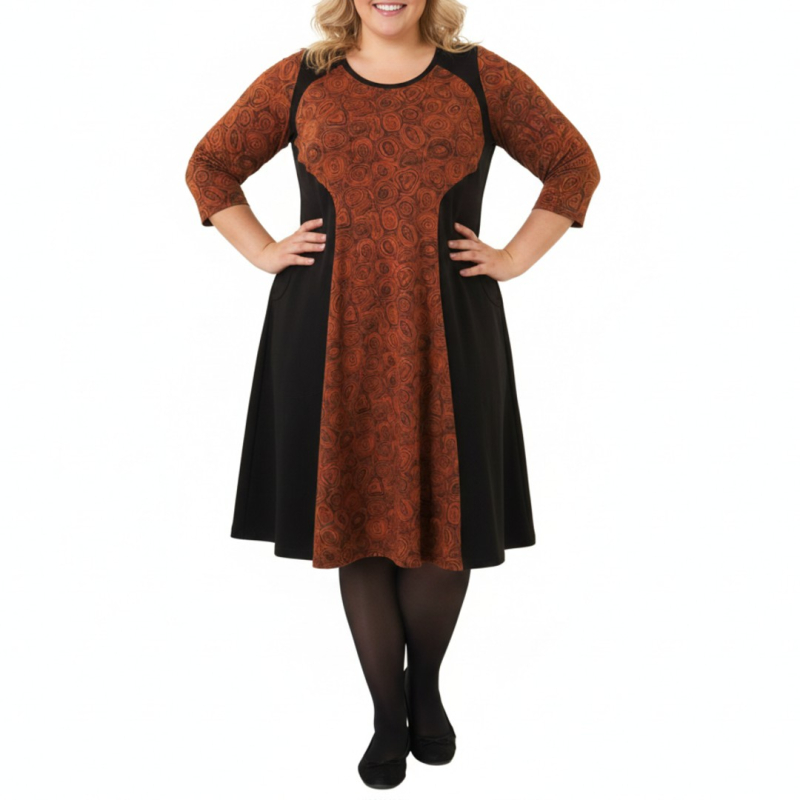 Plus Size Kjole Meika Chocolate Doodles Brun  44