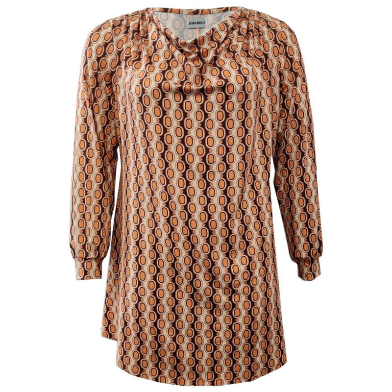 Plus Size Bluse Natsu Retro Pearls Cognac Orange  48