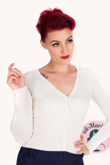Cardigan Lady Luck Ivory Kort Cardigan Med Hals   Str. M  - Roski