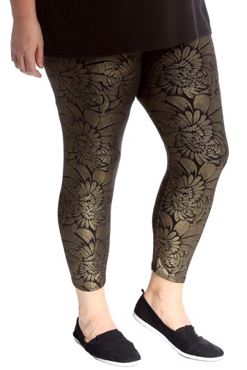 Leggings: Katie Leggings Guld Med Smukke Blomster